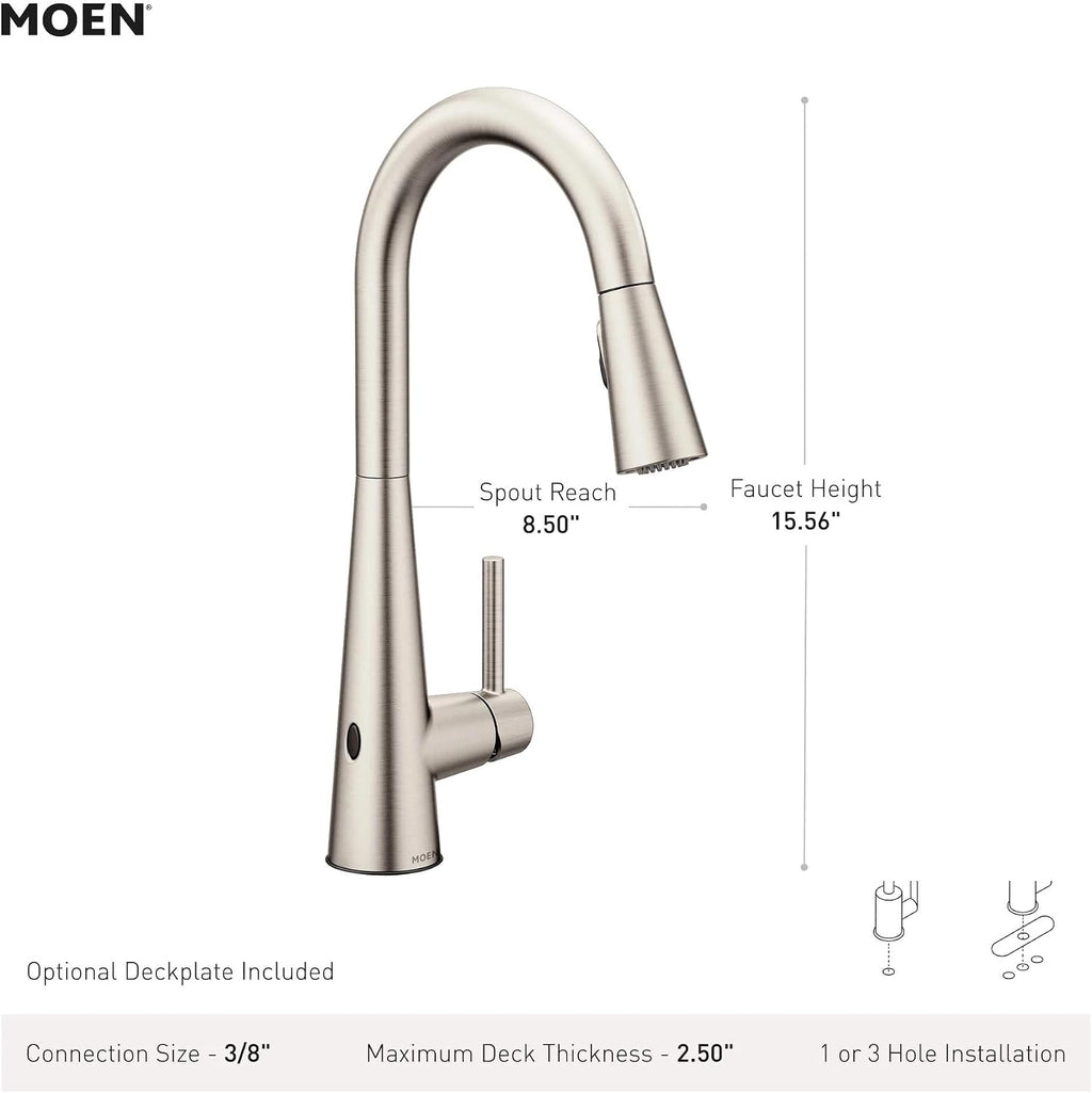 Moen Sleek Spot Resist Black Stainelss Motionsense Wave Sensor Touchless One-Handle High Arc Pulldown Modern Kitchen Faucet Featuring Power Clean, 7864EWBLS