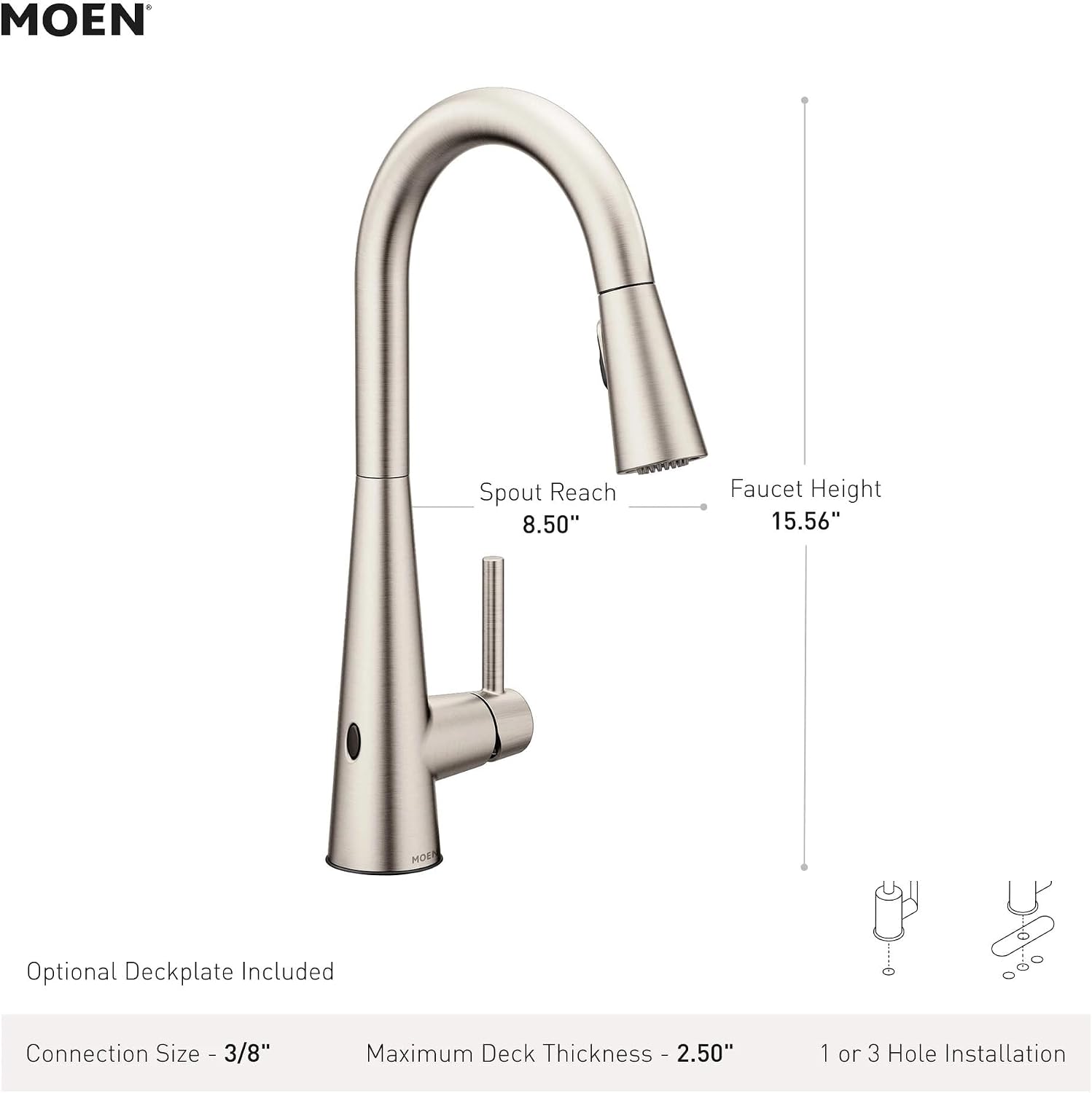 Moen Sleek Spot Resist Black Stainelss Motionsense Wave Sensor Touchless One-Handle High Arc Pulldown Modern Kitchen Faucet Featuring Power Clean, 7864EWBLS