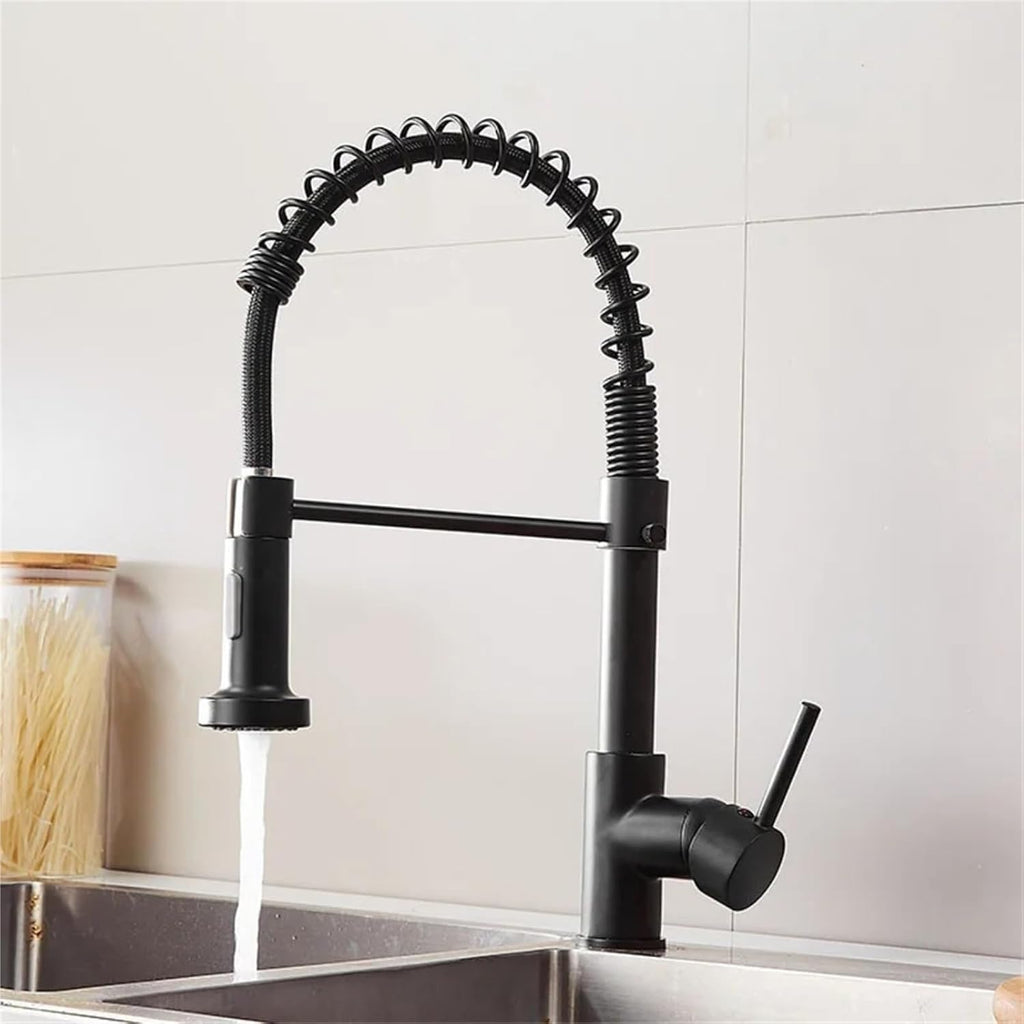 Kitchen Faucet Hot and Cold Spring Brass 360° Rotating Sink Tap Two Function Spray(Black)