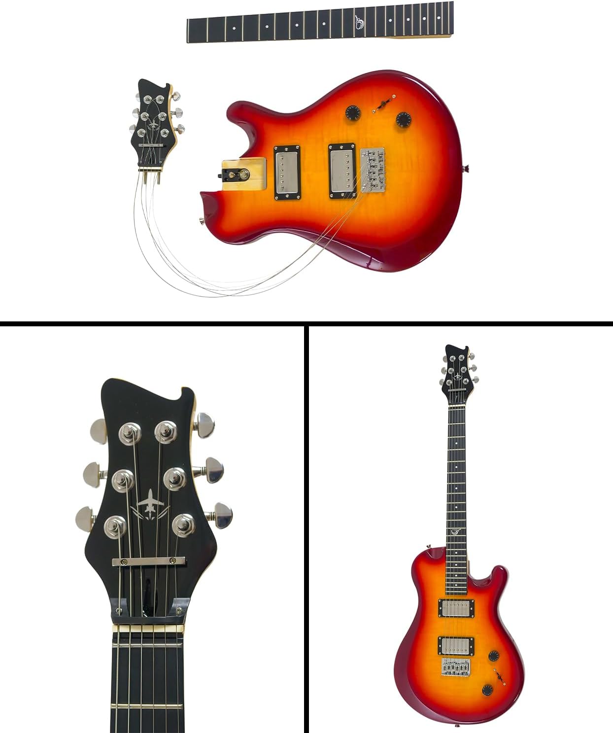 Journey Instruments OE990CB Collapsible Electric Travel Guitar – Folding 25' Scale Full-Size Electric Guitar with Patented Detachable Neck System and Carry-On Backpack Case (Cherry Sunburst)