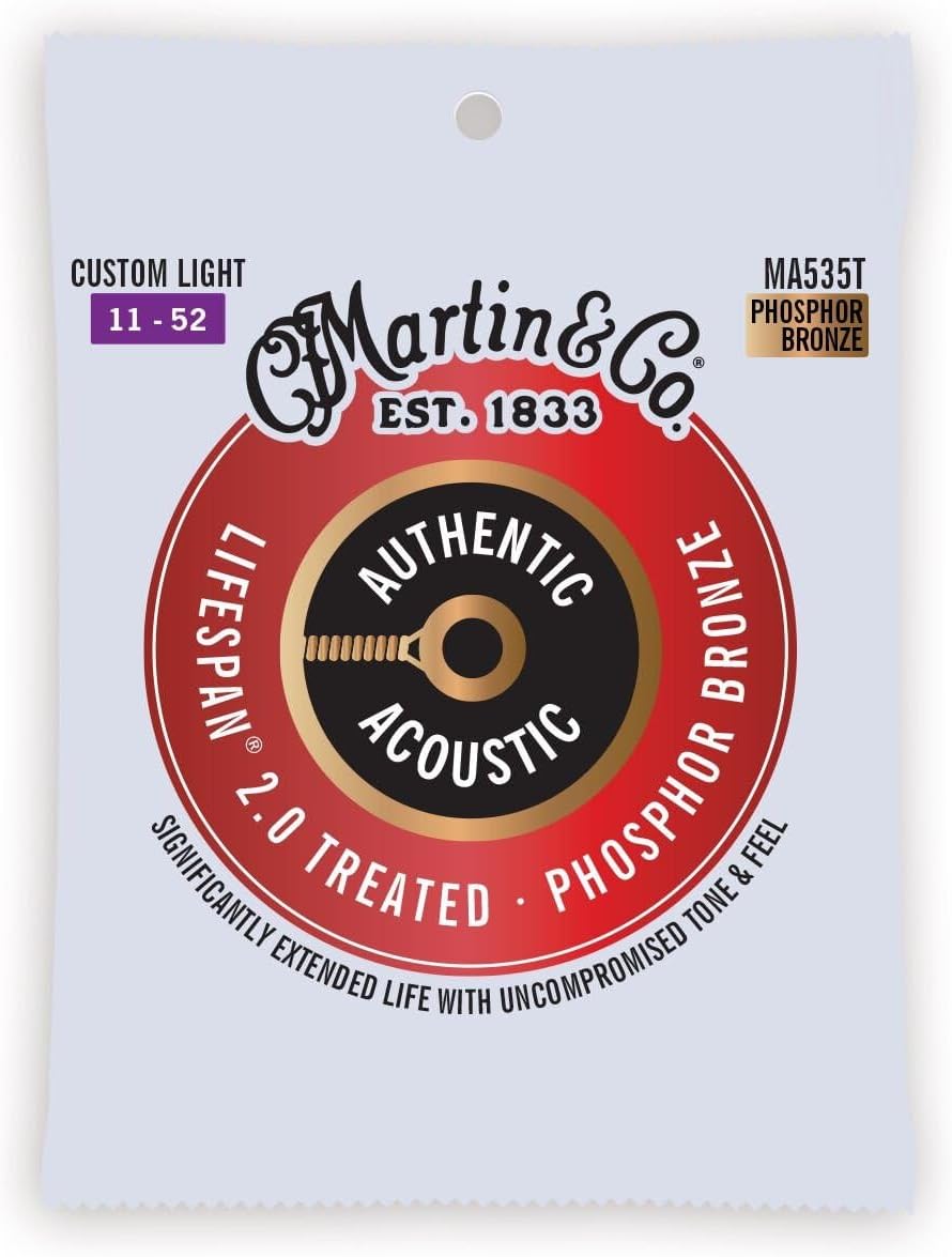 Martin MA550T Authentic Acoustic Lifespan 2.0 92/8 Phosphor Bronze Medium 13-56 (10-Pack Bundle)