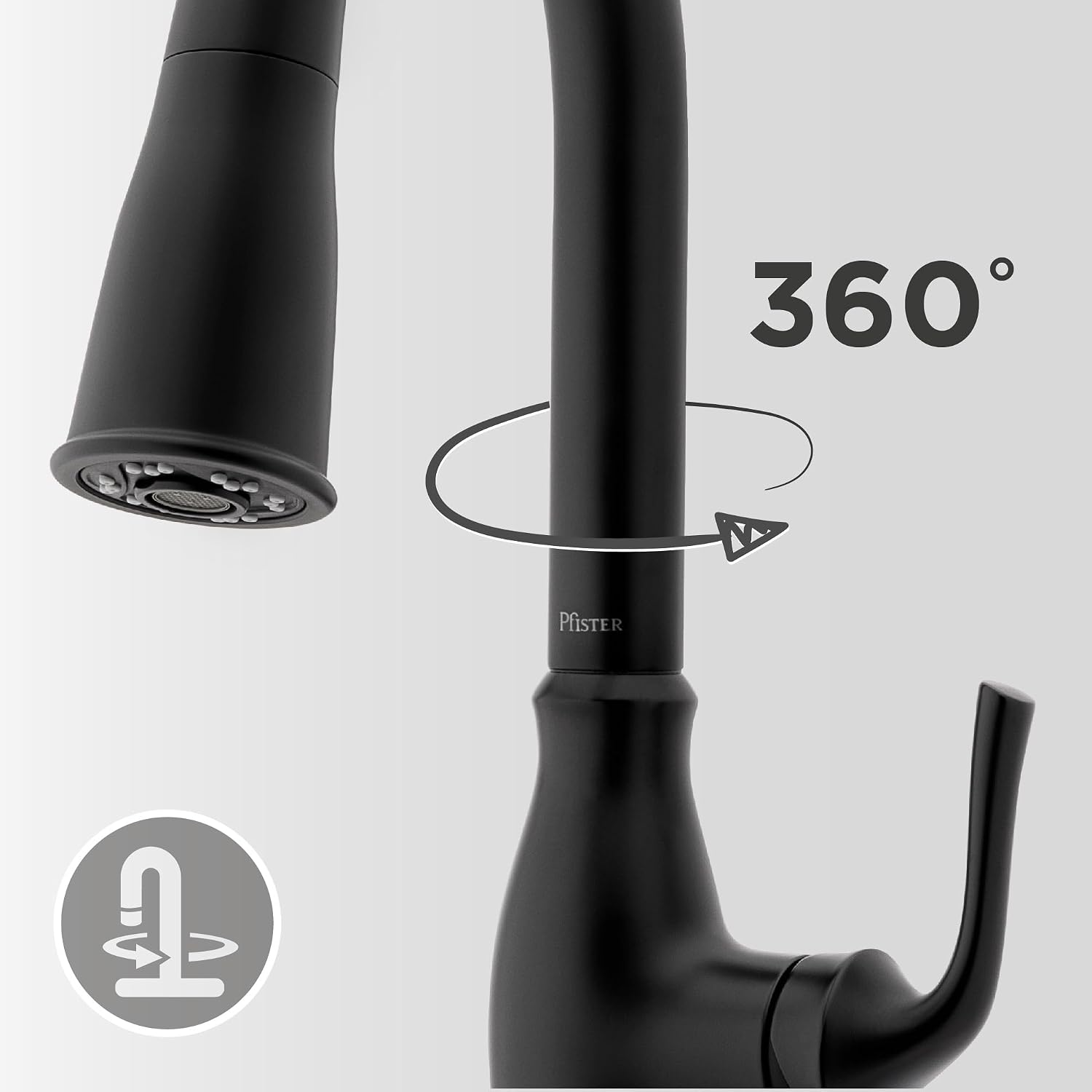 Pfister Rosslyn Kitchen Faucet with Pull Down Sprayer and Soap Dispenser, Single Handle, High Arc, NSF Certified, Matte Black Finish, F5297RSSRB