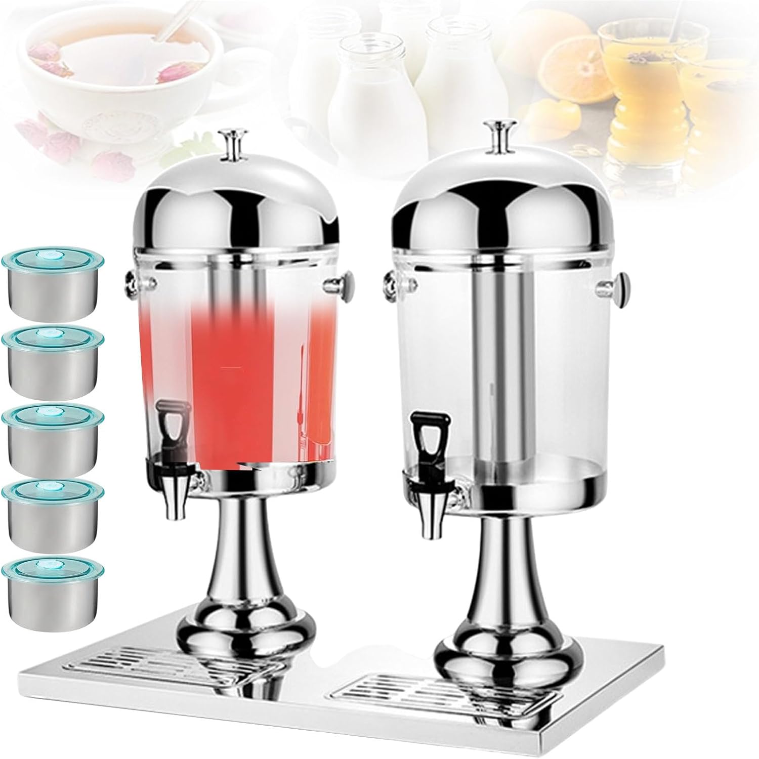 Commercial Beverage Dispenser for Soy Milk Flower Tea Coffee 16L Large Capacity/Stainless Steel Drink Dispenser with Ice Container - Hot and Cold Dual-Purpose,，Silver
