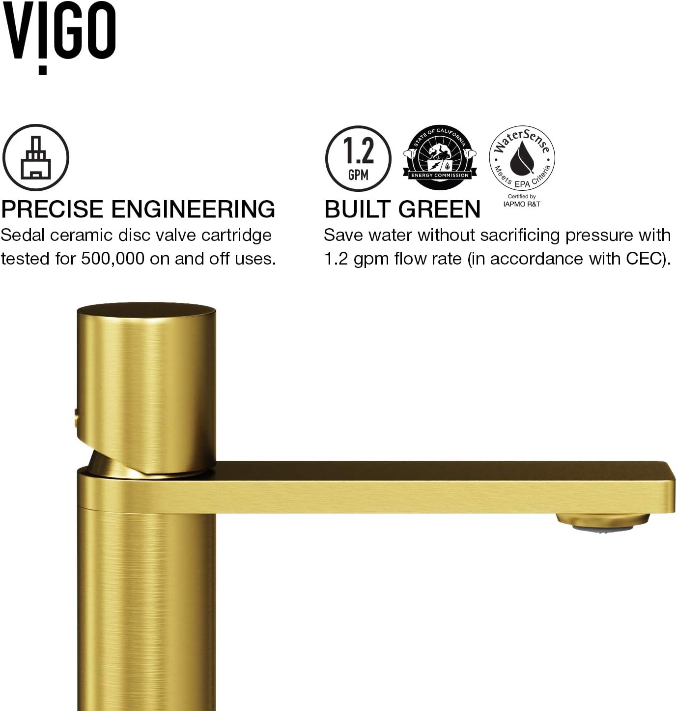 VIGO Gotham Single-Handle Single-Hole Mount Vessel Bathroom Sink Faucet, 12-Inch, Matte Brushed Gold, Modern Design, Solid Brass, 1.2 GPM WaterSense & Ceramic Disc Valve, Corrosion-Resistant