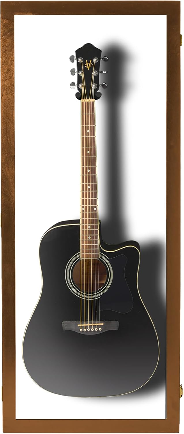 PENNZONI Acoustic Guitar Display Case - Acrylic Acoustic Guitar Case - Guitar Display Case Wall Mount Made from Hardwood Frame & Clear Acrylic - Walnut w/Felt White