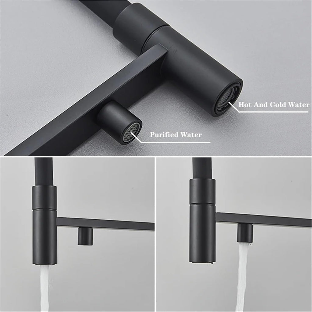 Filtered Kitchen Faucet Pull Out Spray Kitchen Purified 360 Rotation 3 Ways Sink Drink Water Faucet(Brushed Gold)
