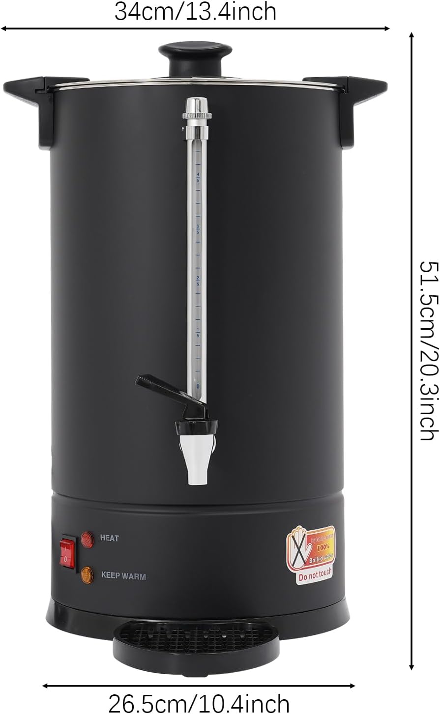 Commercial Coffee Urn, 15L/4Gal Stainless Steel Coffee Maker Brewer Hot Beverage Dispenser with Faucet & Bottom Tray, 1500W Hot Water Urn for Home Party Office Wedding, Black