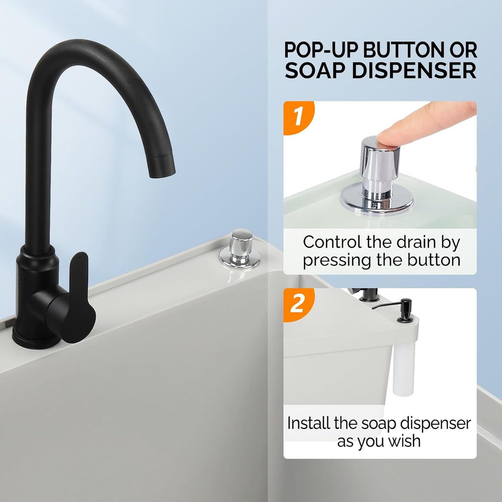 VINGLI Utility Sink Laundry Tub for Washing Room, Freestanding Utility Sink with Stainless Steel Faucet (23.6'W×23.6'D×36.2'H, Grey)