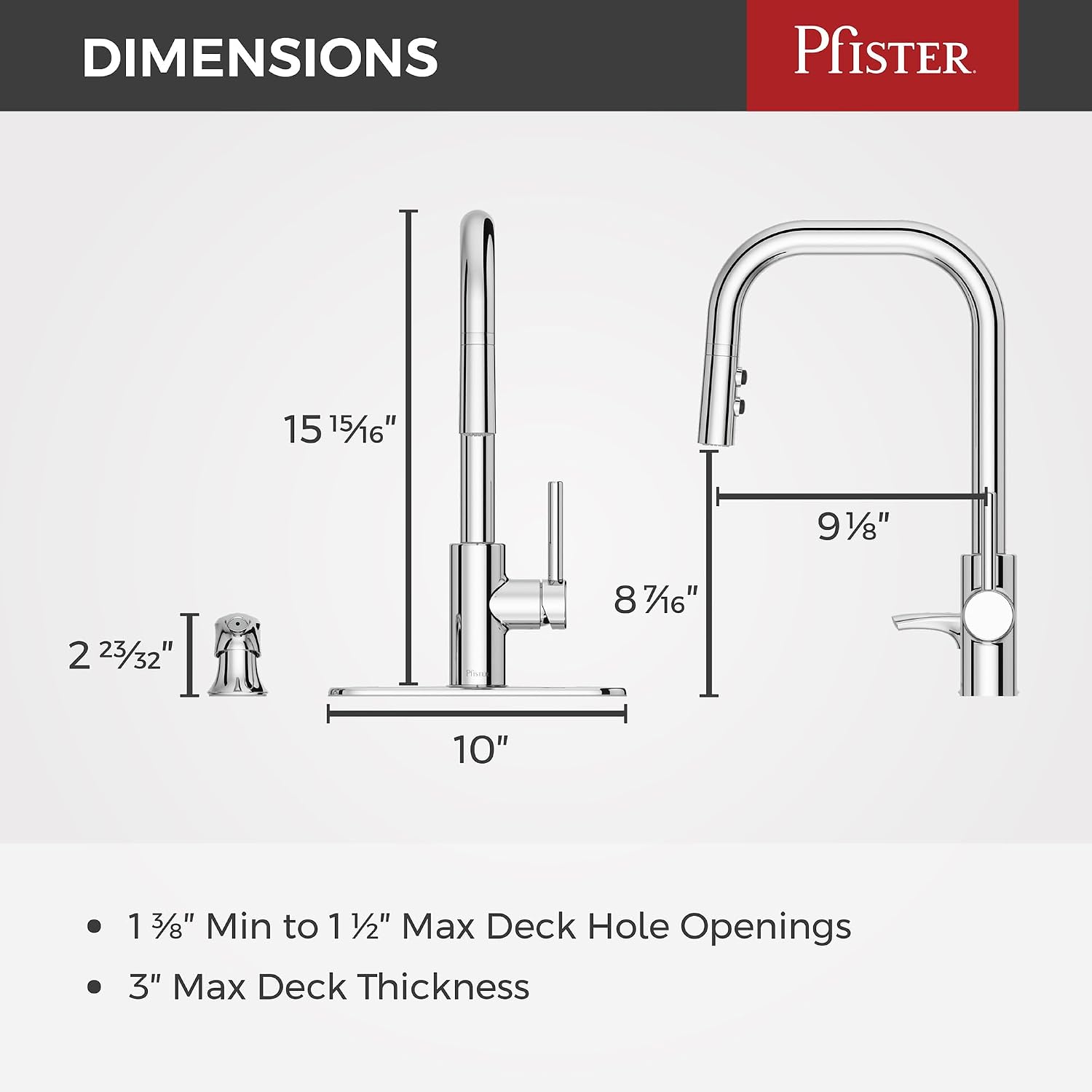 Pfister Zanna Kitchen Faucet with Pull Down Sprayer and Soap Dispenser, Single Handle, High Arc, NSF Certified, Polished Chrome Finish, F5297ZNRC