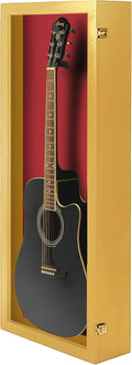 PENNZONI Acoustic Guitar Display Case - Acrylic Acoustic Guitar Case - Guitar Display Case Wall Mount Made from Hardwood Frame & Clear Acrylic - Golden Oak w/Red Felt