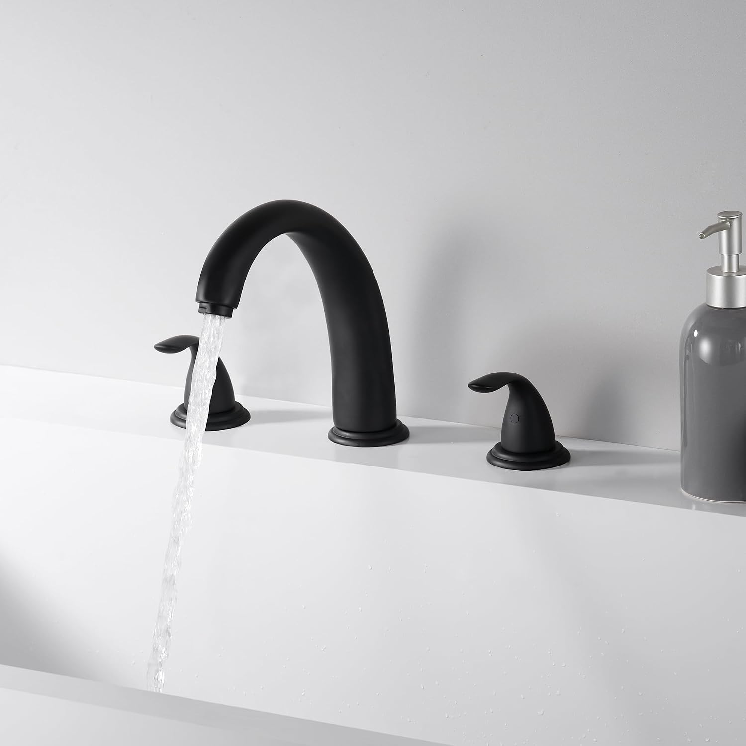 SUMERAIN Matte Black 3 Hole Deck Mounted Widespread Roman Tub Faucet Set with Valve, Classic