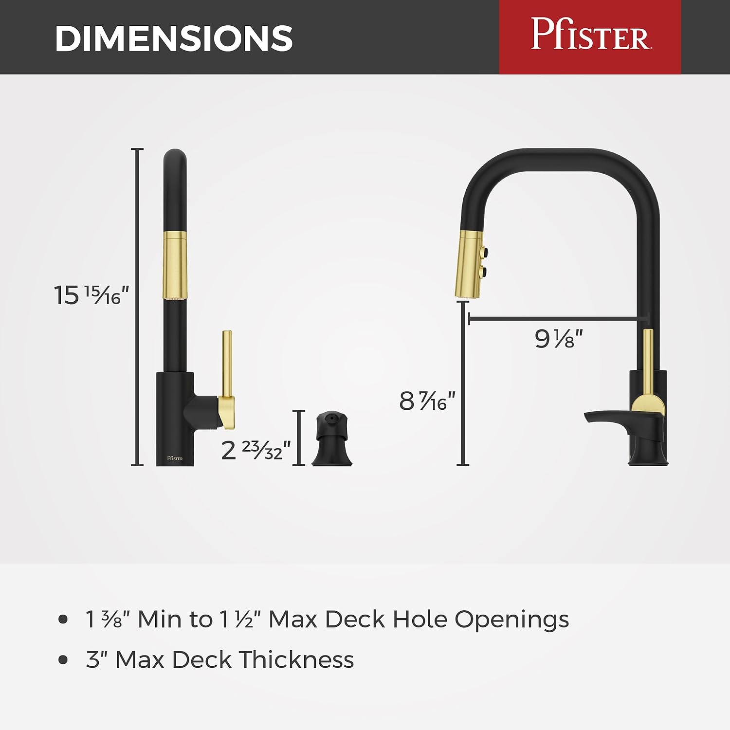 Pfister Zanna 1-Handle Pull-Down Kitchen Faucet in Matte Black and Brushed Gold