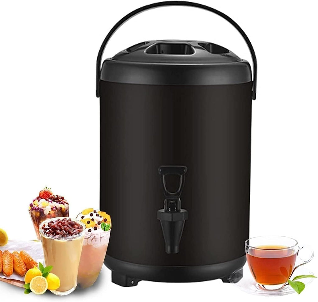 Urn Boiler Hot and Cold Water Dispenser Stainless Steel Tea Hot Water Bottle with Faucet Portable Handle Large Capacity Sealing for Catering Office Hotels Party (Color : Black, Size : 10L)