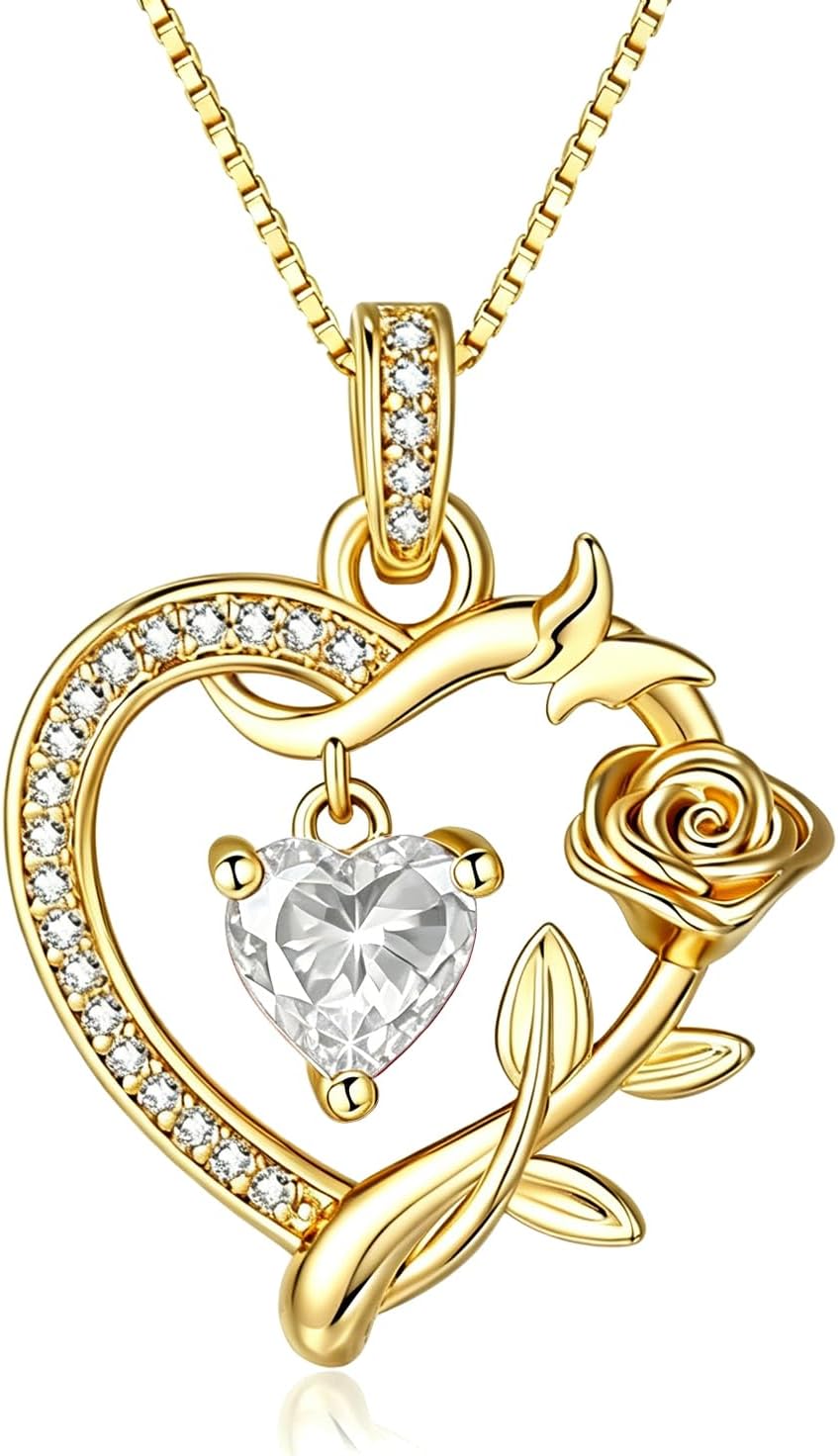 HeartMelody Heart Necklaces for Women Gold,14k 18K White Gold Plated Dainty Rose Butterfly Necklace with Garnet Birthstone Pendant Necklace Everyday Jewelry Birthday Christmas Gifts for Women Mom Her