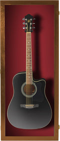 PENNZONI Acoustic Guitar Display Case - Acrylic Acoustic Guitar Case - Guitar Display Case Wall Mount Made from Hardwood Frame & Clear Acrylic - Walnut w/Red Felt