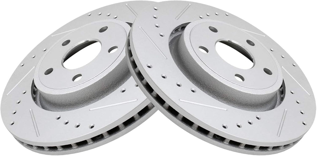 TRQ Performance Front Brake Pad and Rotor Set Ceramic Coated Drilled Slotted Vented Rotors Compatible with 2011-2016 Dodge Durango Grand Cherokee