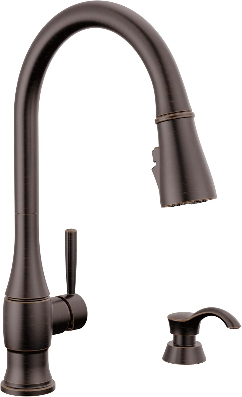 Delta Hazelwood Oil Rubbed Bronze Kitchen Faucet with Pull Down Sprayer and Soap Dispenser, Modern Single Hole Kitchen Sink Faucet, Single Handle, Venetian Bronze 19831Z-RBSD-DST