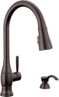 Delta Hazelwood Oil Rubbed Bronze Kitchen Faucet with Pull Down Sprayer and Soap Dispenser, Modern Single Hole Kitchen Sink Faucet, Single Handle, Venetian Bronze 19831Z-RBSD-DST