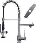 GIMILI Black Stainless Kitchen Faucet with Pull Down Sprayer, Single Handle High Pressure Kitchen Sink Faucet, Commercial Double-Headed Stainless Steel Kitchen Faucet