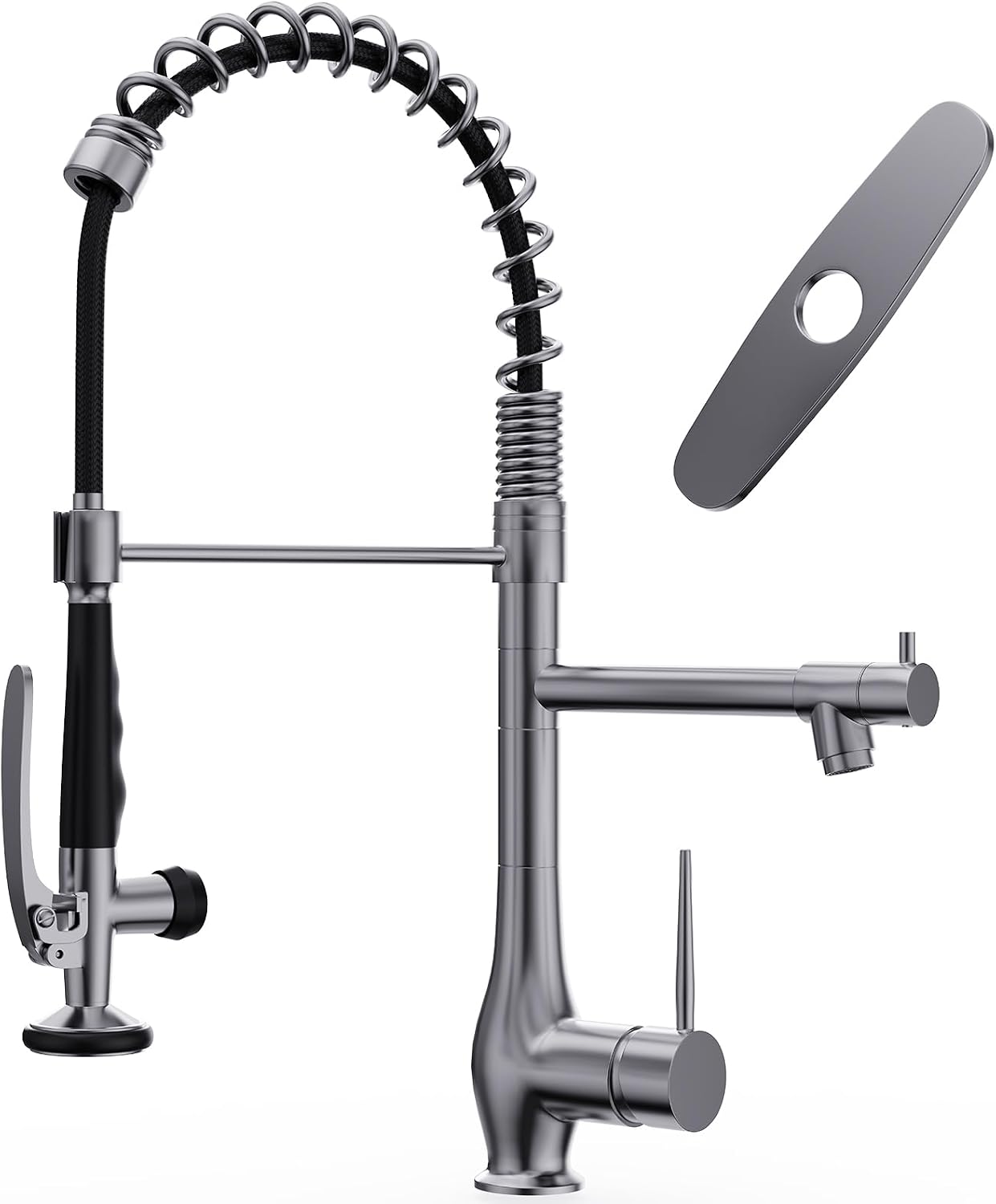GIMILI Black Stainless Kitchen Faucet with Pull Down Sprayer, Single Handle High Pressure Kitchen Sink Faucet, Commercial Double-Headed Stainless Steel Kitchen Faucet