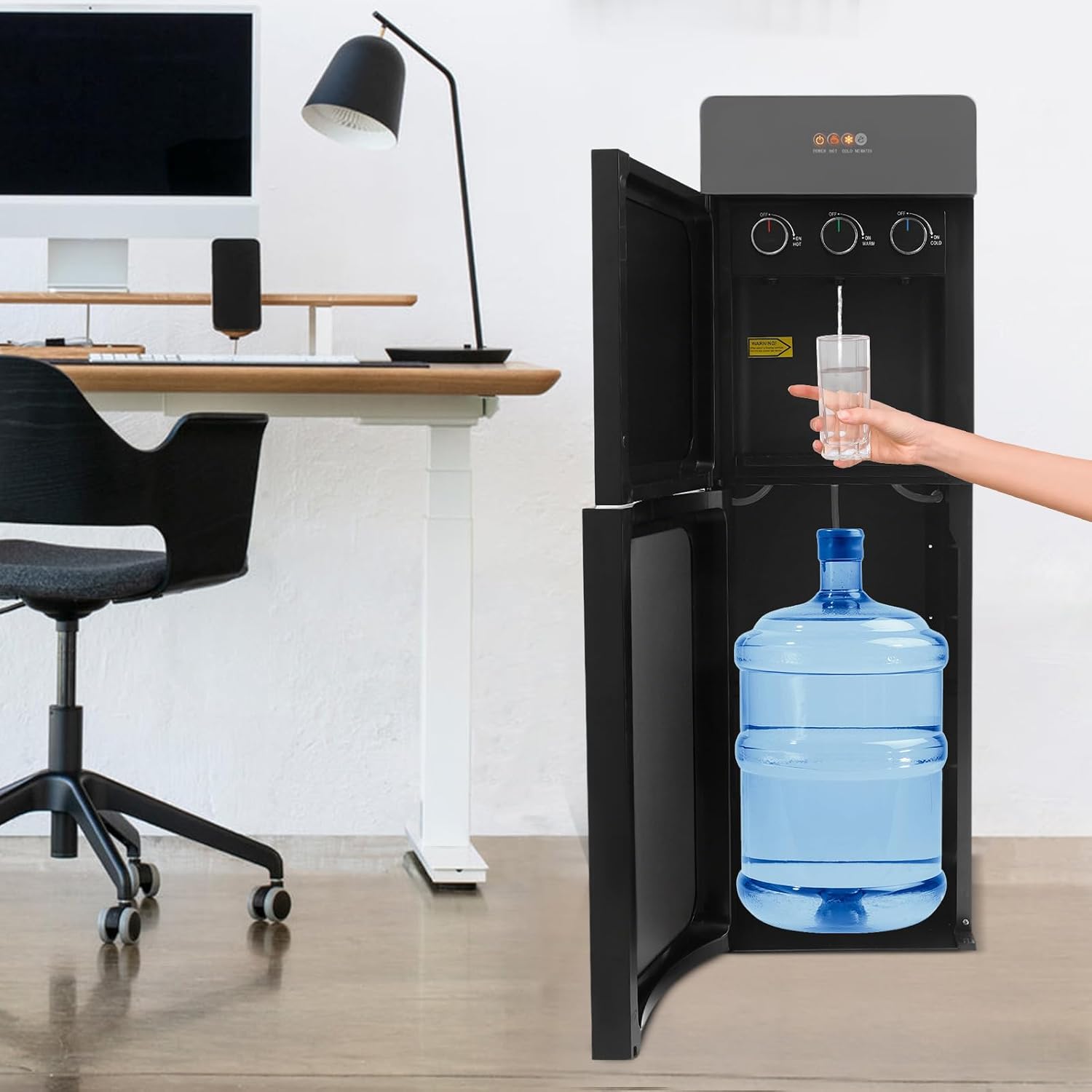Bottom Loading Water Cooler Dispenser, Premium Standing Water Dispenser w/Heating and Cooling Functions, 4 Indicator Lights Hot and Cold Water Dispenser for Home, Office (Silver-Gray)