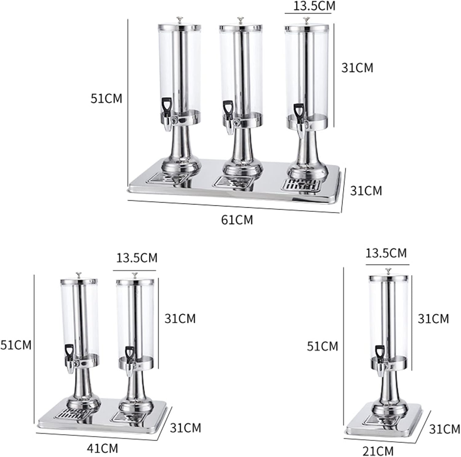 Drink Dispenser, Commercial, Transparent, Beverage Dispenser with Tap, Self-Service Restaurant Juice Dispenser,Gold plated-3Lx3(Gold Plated 3L)