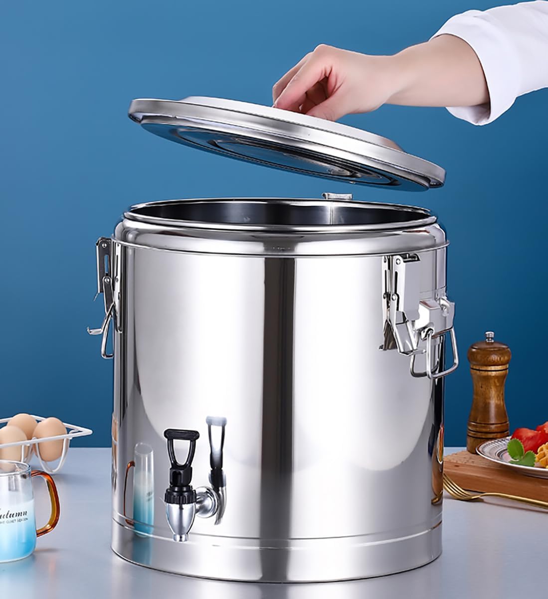 Insulated Beverage Dispenser, Stainless Steel Insulated Barrel Hot Water Dispensers with Faucet for Hot Tea Coffee Cold Milk Water Juice for Commercial Home Office,40L