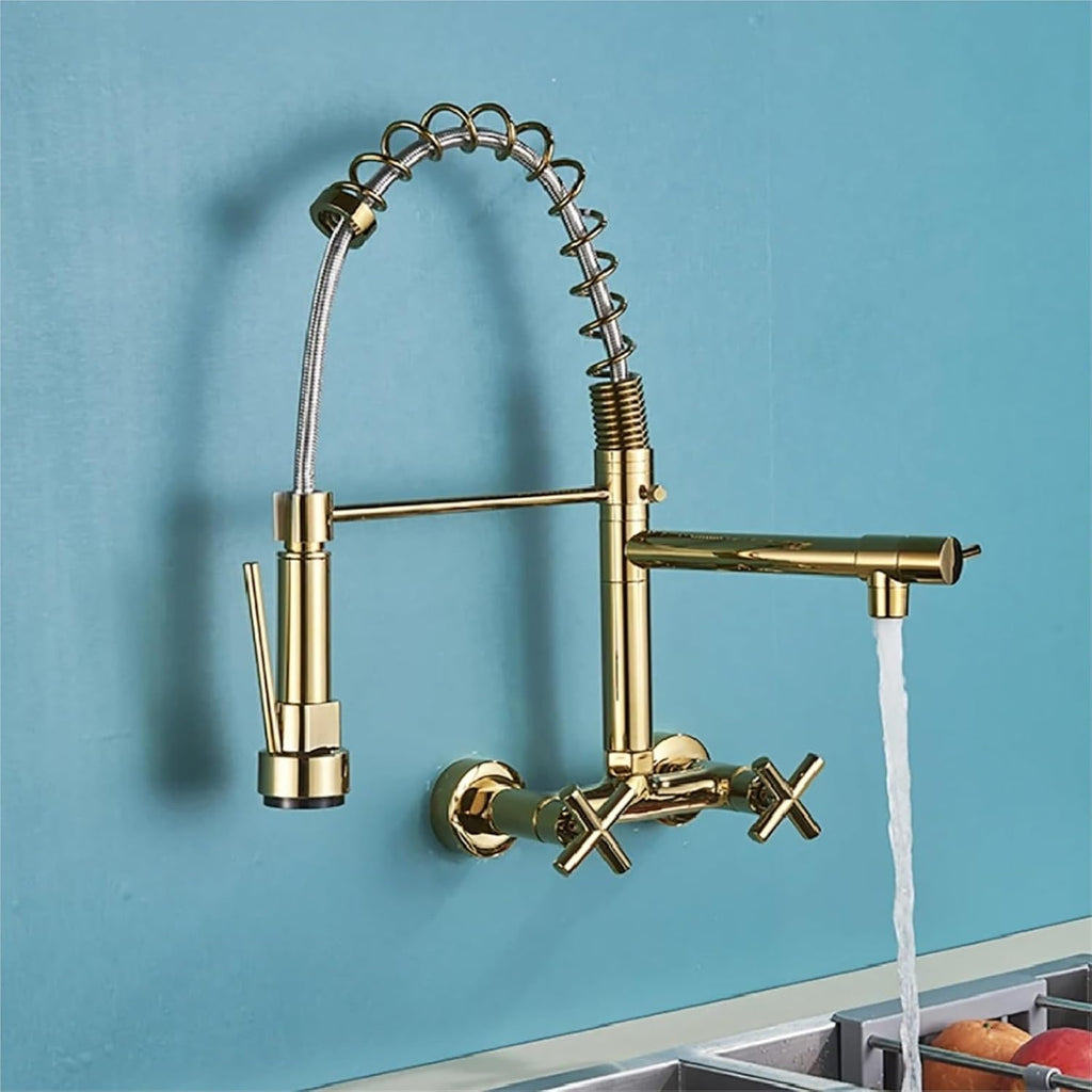 Wall Mounted Kitchen Faucet Hot Cold Water Mixer Tap Pull Down Spray 360 Rotation Kitchen Mixer Taps(Chrome)