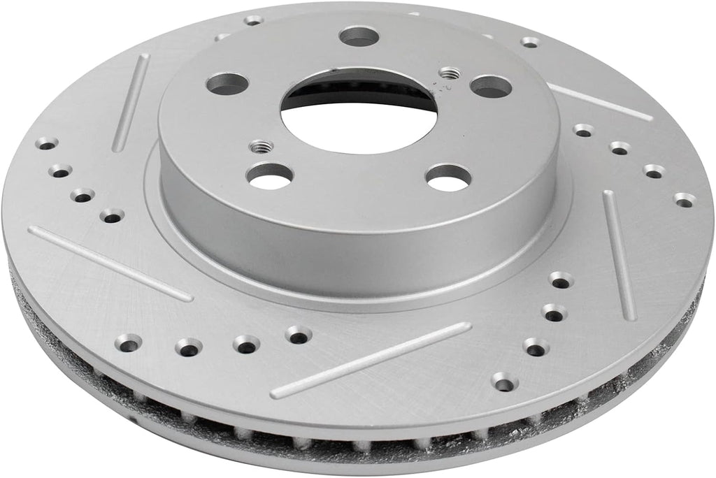TRQ Performance Front Brake Pad and Rotor Set Ceramic Drilled Slotted Coated Rotors Compatible with 2004-2009 Toyota Prius