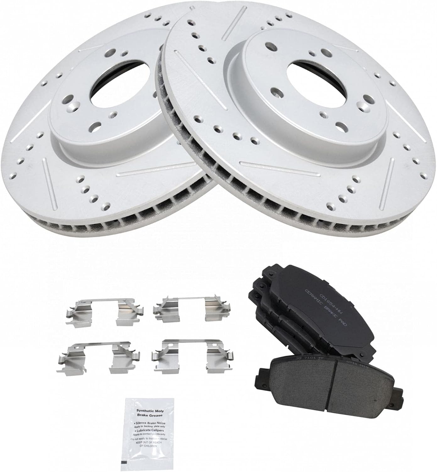 TRQ Performance Front Ceramic Brake Pad and Rotor Set Drilled Slotted Compatible with 13-17 Honda Accord EX EX-L Sport Touring 18-20 Honda Accord EX EX-L LX L4 1.5L 16-22 HR-V