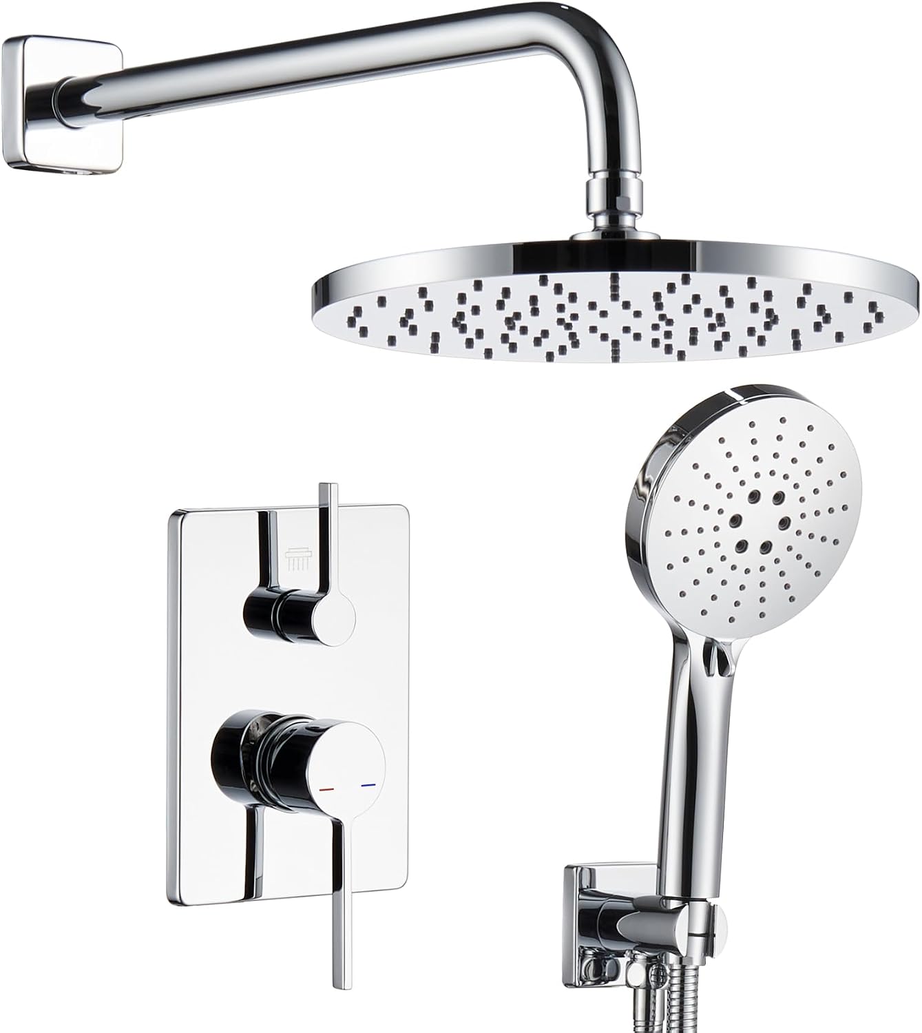 Shower System Set Includes 10-Inch Rainfall Shower Head, 3-Setting Handheld Spray and Pressure Balance Valve, Polished Chrome Wall Mounted SF001CH-D10