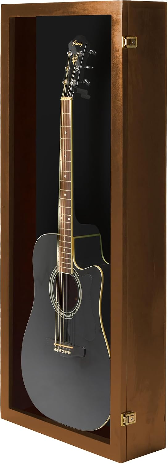 PENNZONI Acoustic Guitar Display Case - Hardwood & Acrylic - Walnut w/Black Felt - Wall Mount