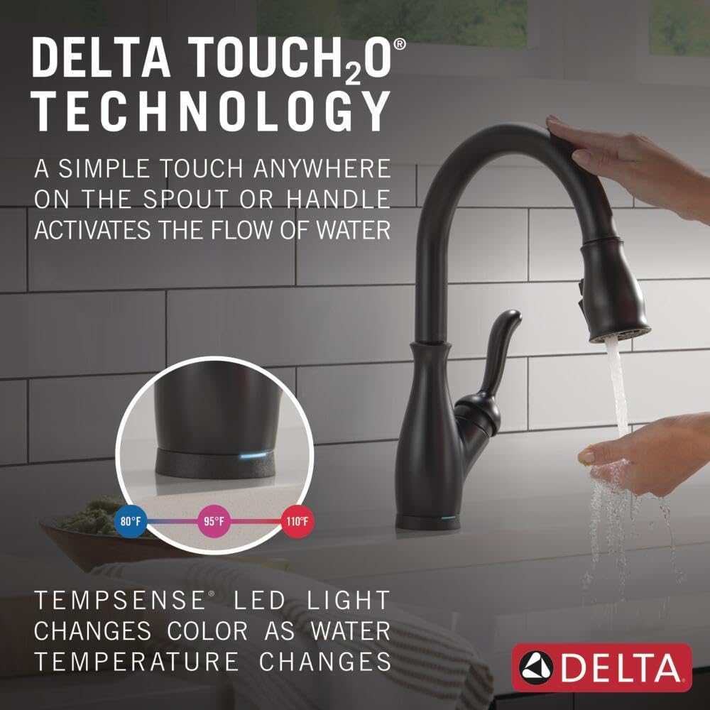 Delta Leland Matte Black Touch Kitchen Faucet with Pull Down Sprayer, Traditional Single Hole Touch On Kitchen Sink Faucet, Single Handle, Matte Black 9178T-BL-DST