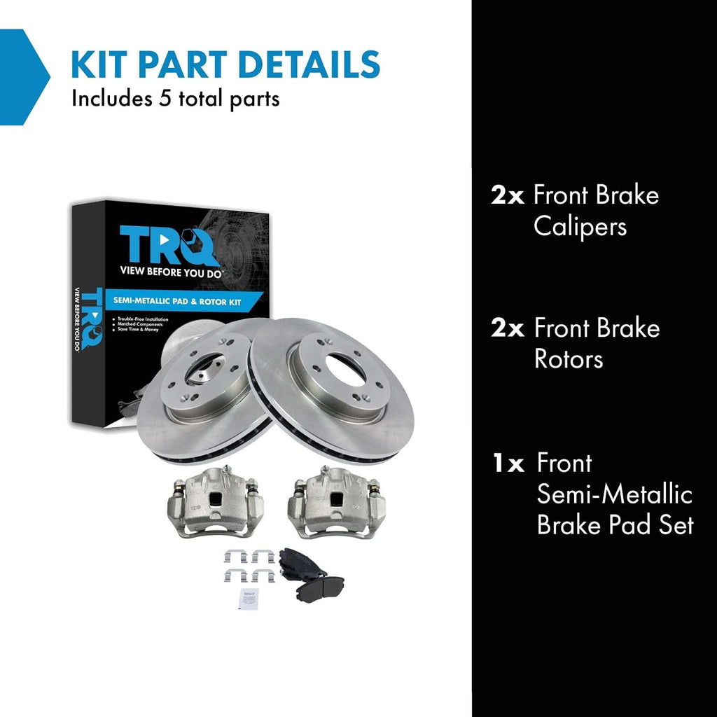 TRQ Front Brake Pad and Rotor Set Semi Metallic Rotors Calipers Compatible with 2007-2010 Hyundai Elantra
