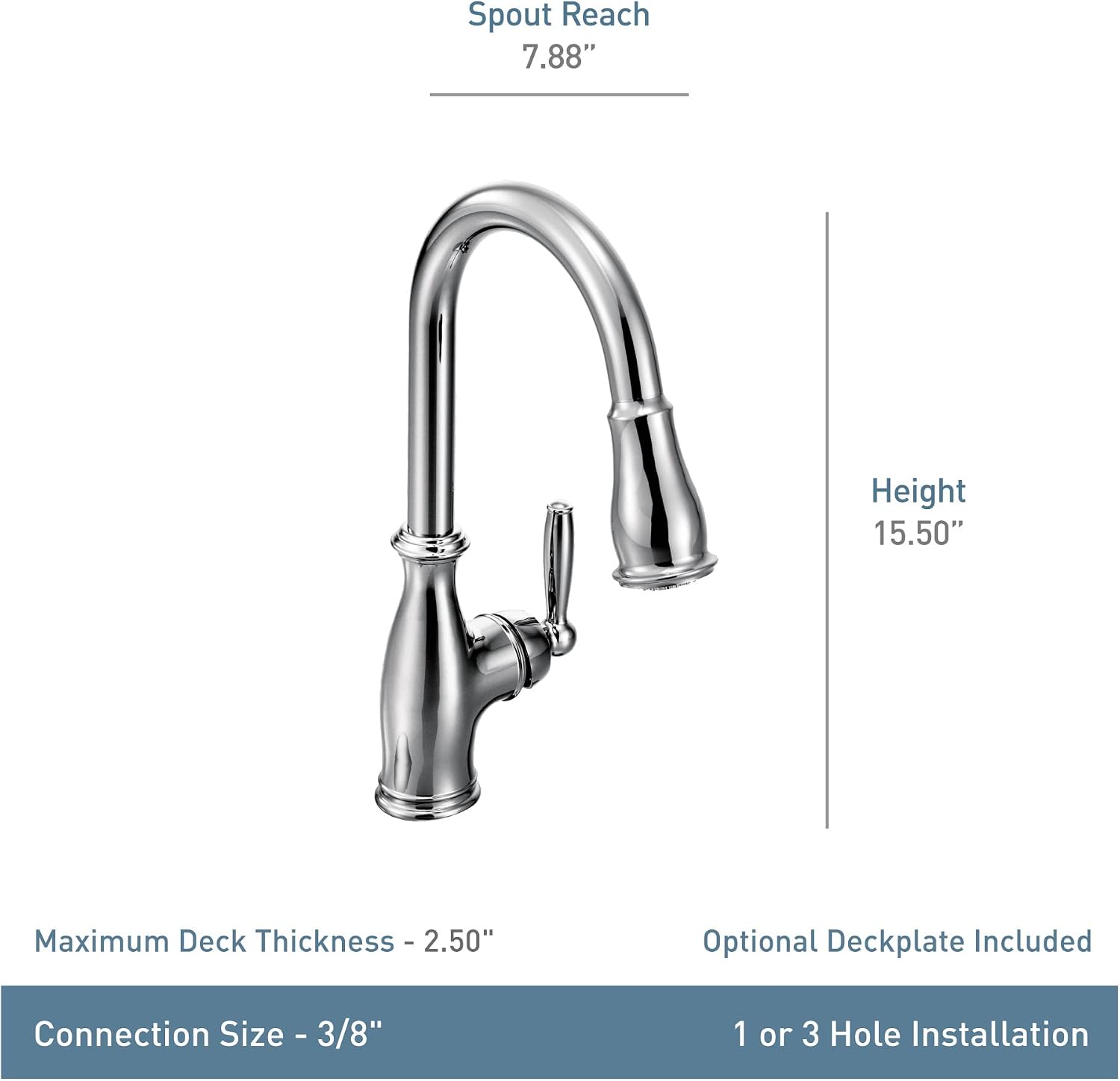 Moen Brantford Chrome Traditional One-Handle Kitchen Faucet with Pulldown Sprayer Featuring Power Boost and Reflex Docking System, 7185C