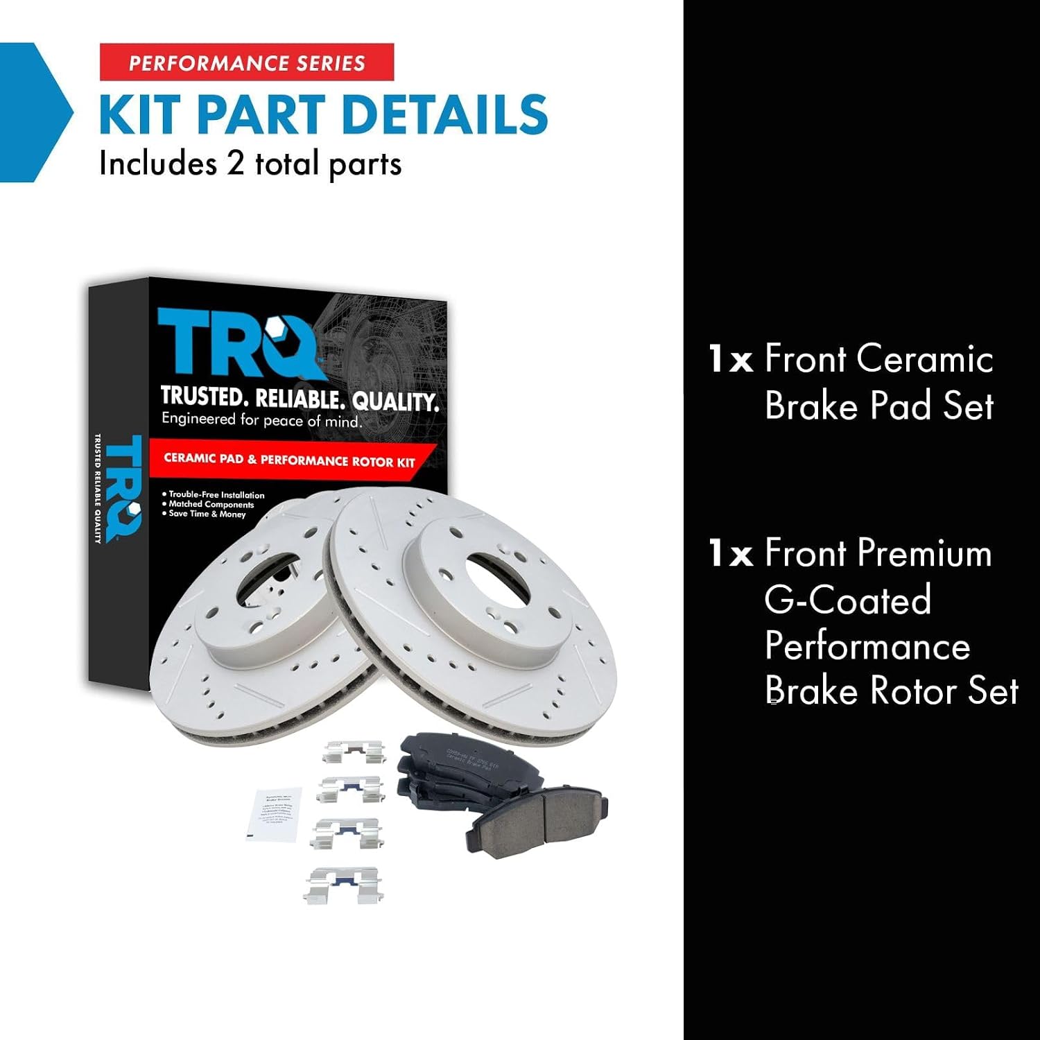 TRQ Performance Front Brake Pad and Rotor Set Ceramic Drilled Slotted Coated Vented Rotors Compatible with 2003-2007 Honda Accord 2006-2010 Civic