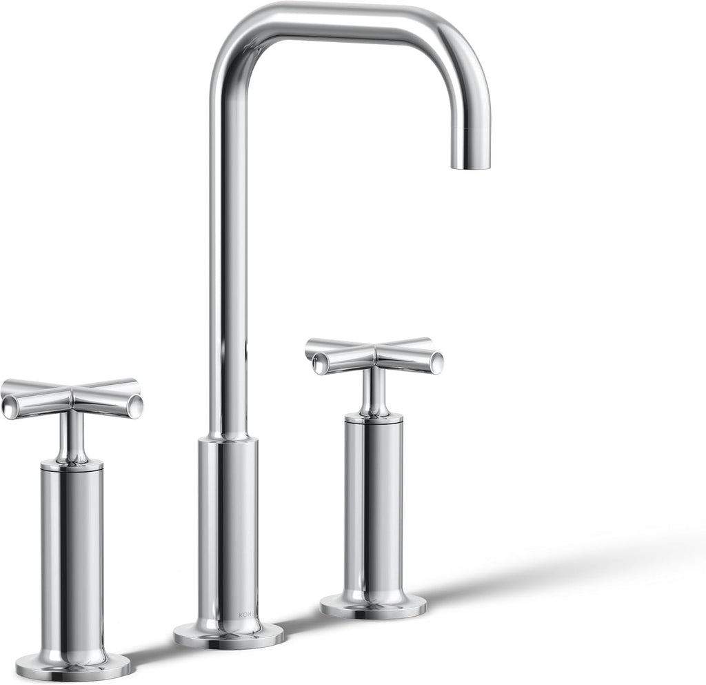 KOHLER K-14408-3-CP Purist® Widespread Bathroom Sink Faucet, 3-Hole, Widespread High Cross Handles and High Gooseneck Spout, 1.2 GPM, Polished Chrome