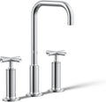 KOHLER K-14408-3-CP Purist® Widespread Bathroom Sink Faucet, 3-Hole, Widespread High Cross Handles and High Gooseneck Spout, 1.2 GPM, Polished Chrome