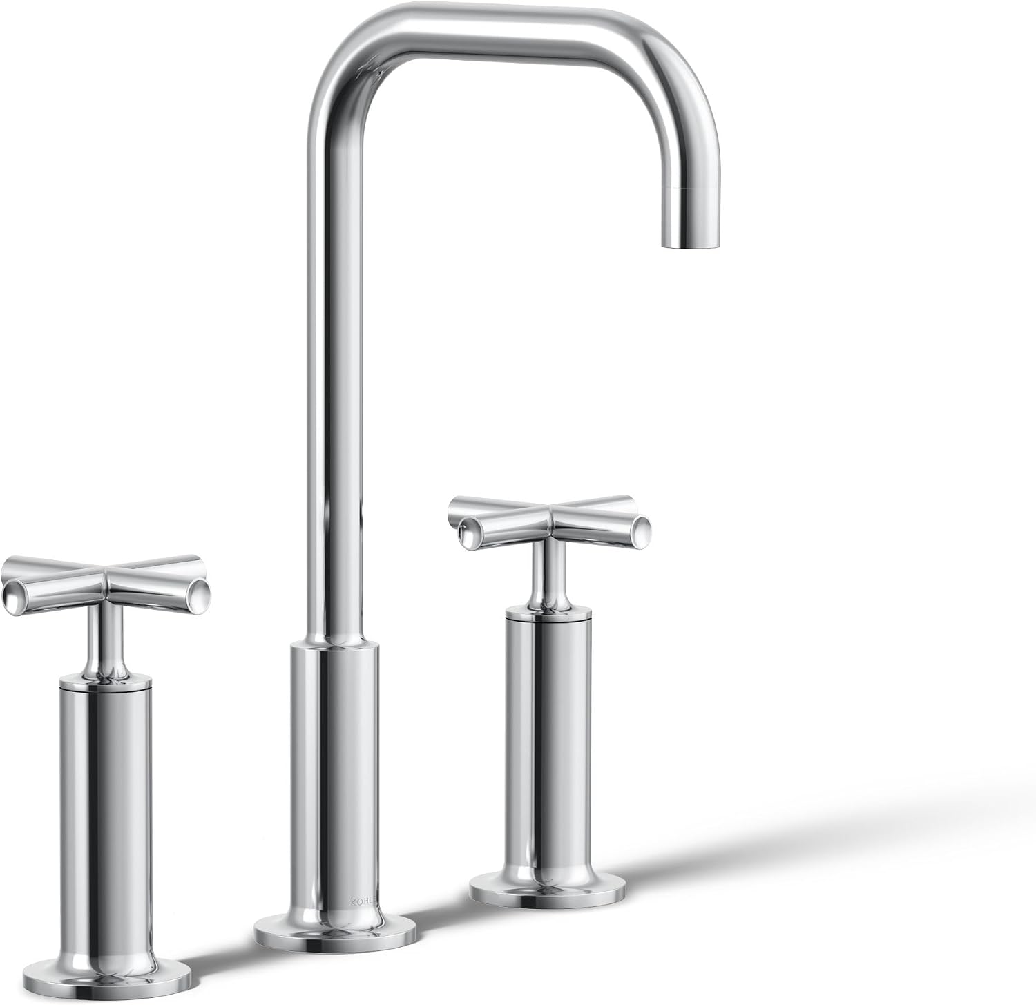 KOHLER K-14408-3-CP Purist® Widespread Bathroom Sink Faucet, 3-Hole, Widespread High Cross Handles and High Gooseneck Spout, 1.2 GPM, Polished Chrome