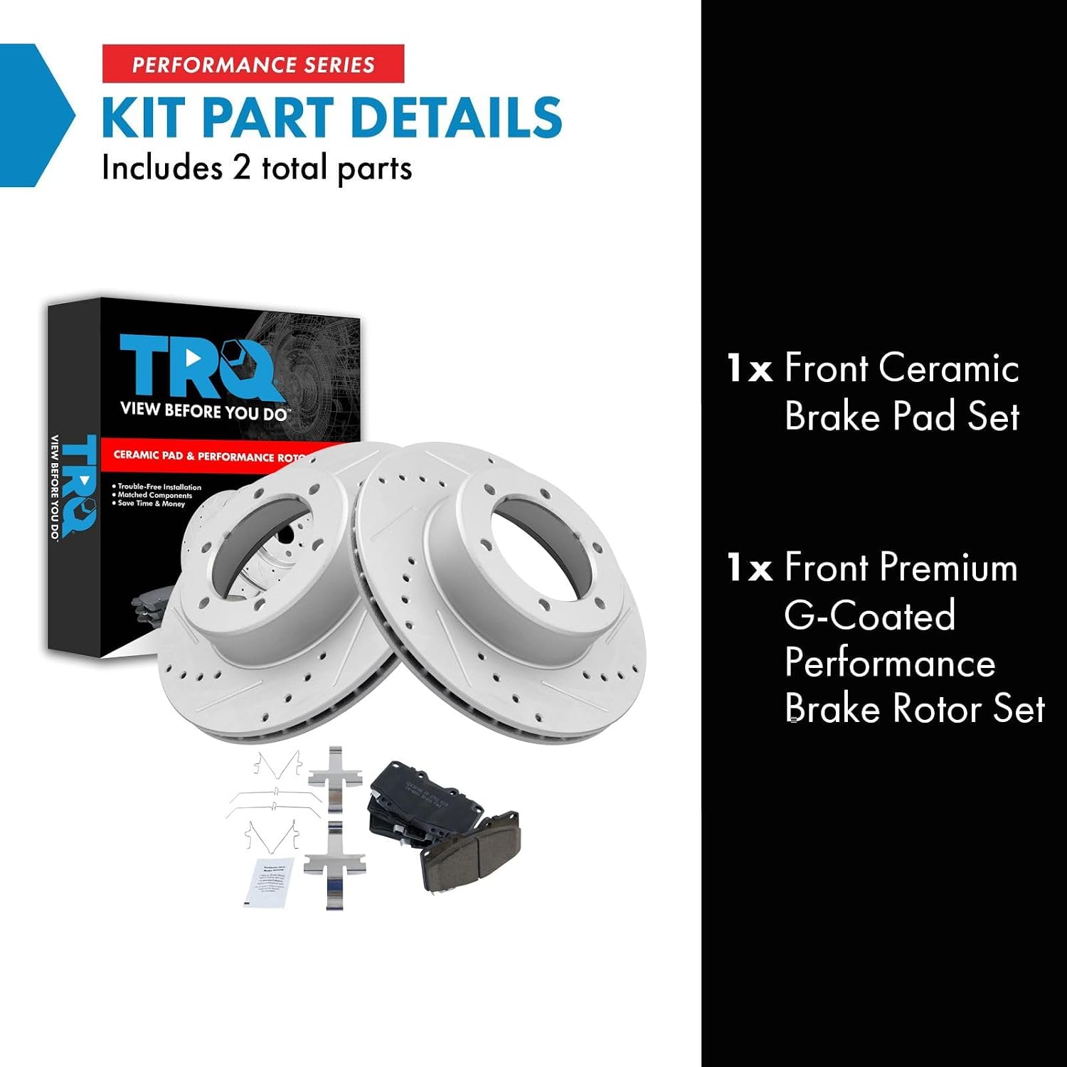 TRQ Performance Front Ceramic Brake Pad and Rotor Set Coated Drilled Slotted Compatible with 1990-1991 Toyota 4Runner 1994-1995 Toyota Pickup 4 Wheel Drive