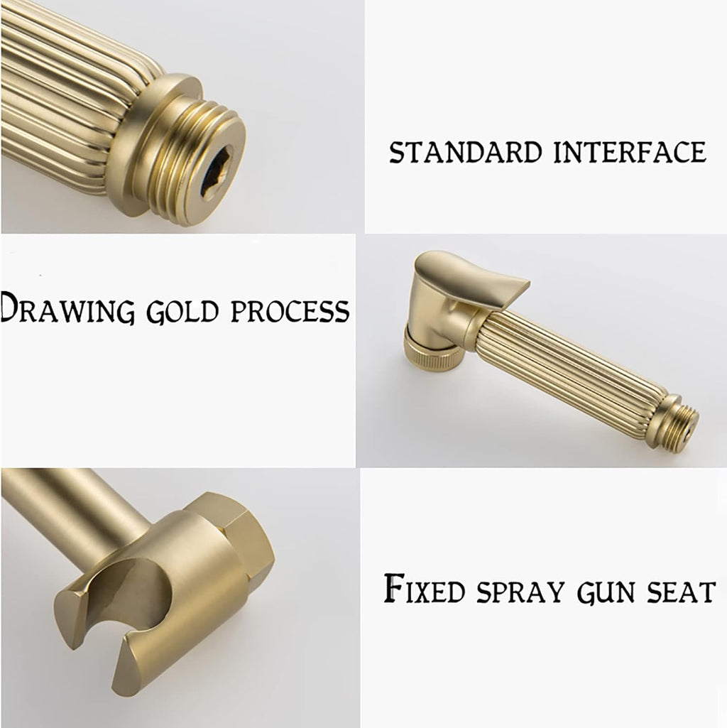Handheld Bidet Sprayer for Toilet Brass Bathroom Cloth Diaper Set with Cold and Hot Water, Wall Mounted Kit for Feminine Hygiene,Brushed Gold(Gris)