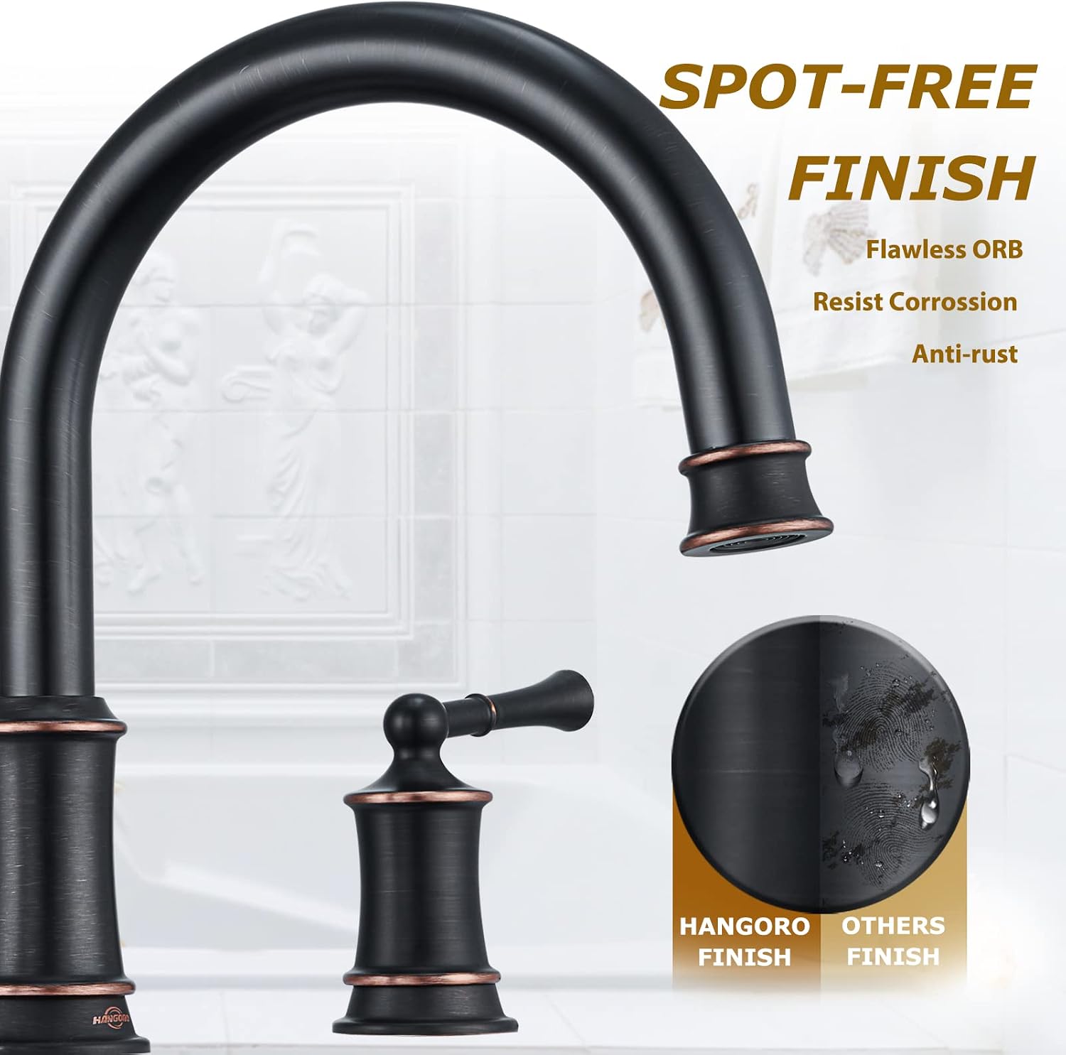 Oil Rubbed Bronze Roman Tub Faucet, Antique Bathtub Faucet Set 3 Hole, High Flow Bath Tub Faucet 12-16 inch Widespread, Solid Brass Tub Filler 2 Handle 360° Swivel Spout Rough-in Valve(B2307-ORB)