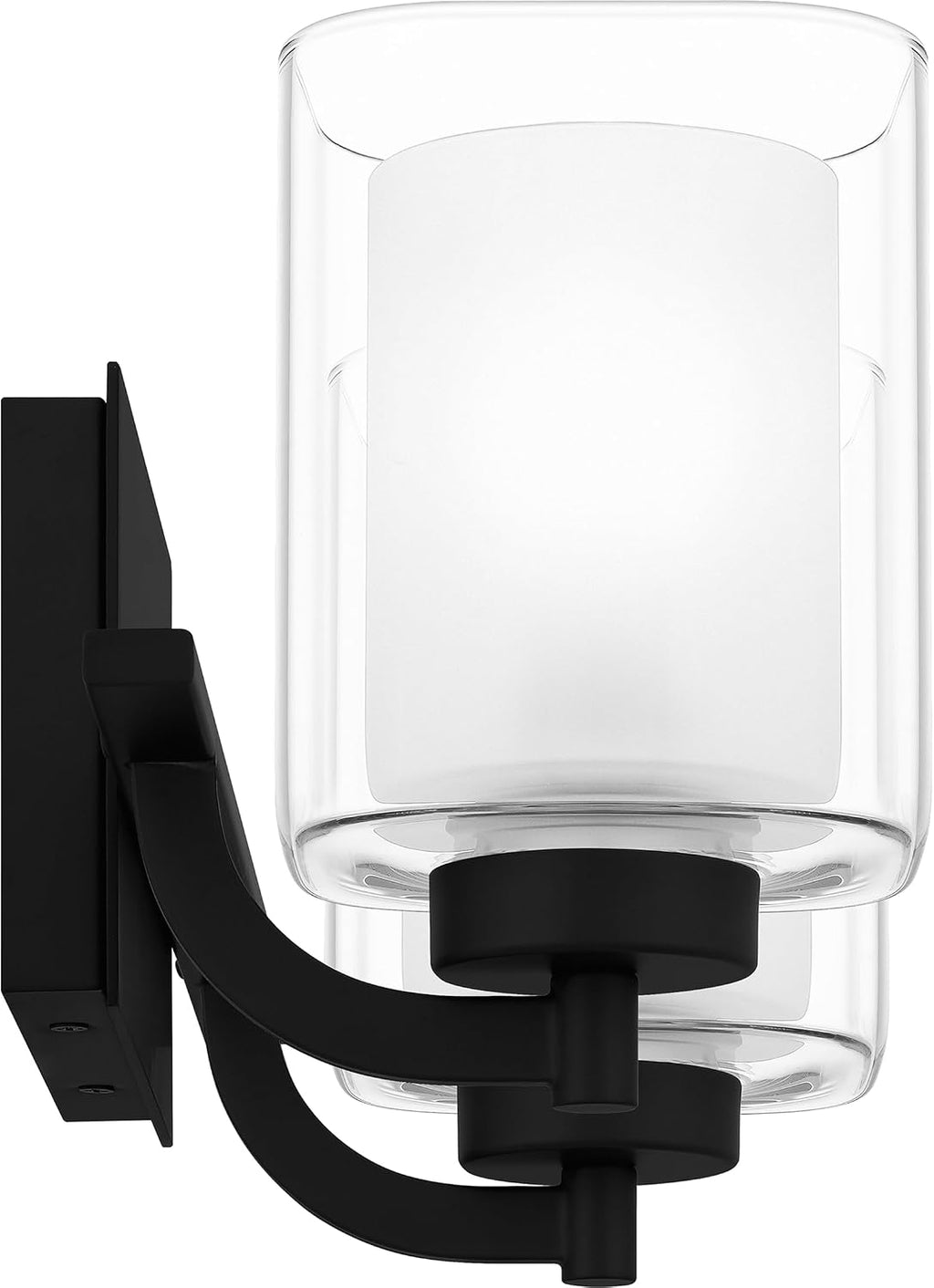 Quoizel Kolt Modern Vanity Lights, 2-Light, 18 Inch Matte Black Bathroom Lighting Fixtures Over Mirror, Sandblasted Inner Glass, 100 W A19 Bulb, Wall Mount Light for Bathrooms, Kitchen or Hallway