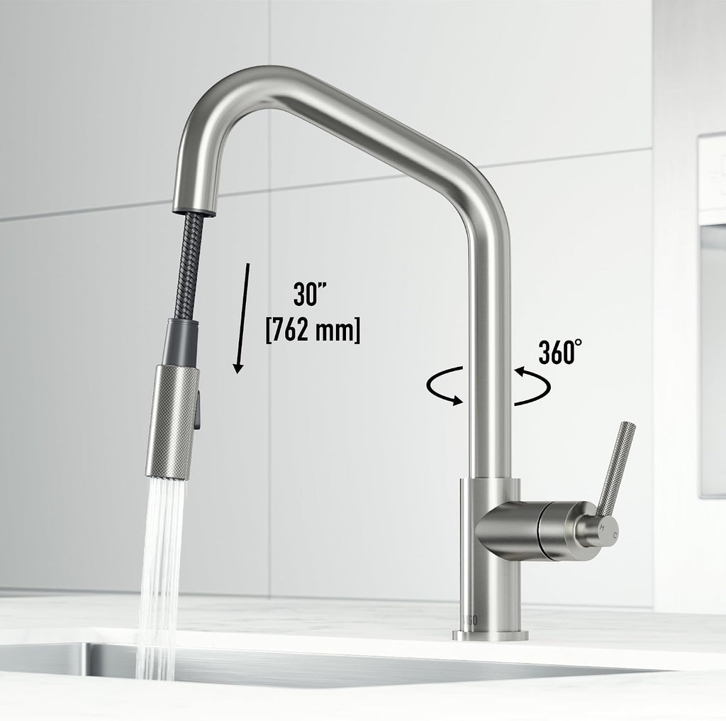 VIGO Utopia 15'' H Single Handle Pull-Down Sprayer Kitchen Bar Faucet in Stainless Steel-VG02038ST