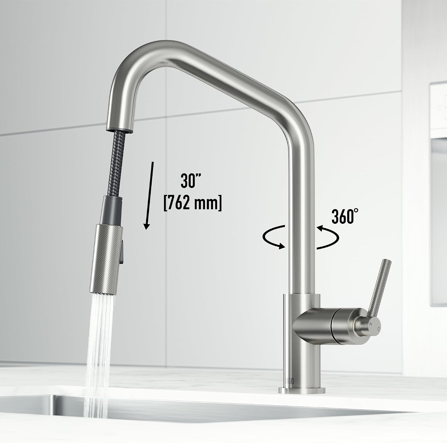 VIGO Utopia 15'' H Single Handle Pull-Down Sprayer Kitchen Bar Faucet in Stainless Steel-VG02038ST