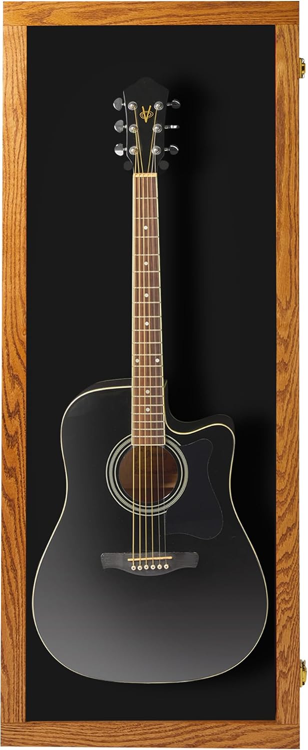 PENNZONI Acoustic Guitar Display Case - Acrylic Acoustic Guitar Case - Guitar Display Case Wall Mount, Guitar Wall Case Made from Hardwood Frame & Clear Acrylic | Natrual Oak