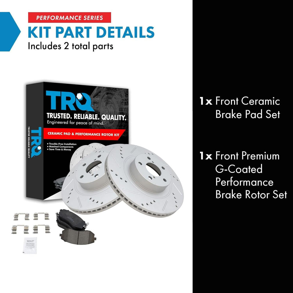 TRQ Performance Front Brake Pad and Rotor Set Ceramic Drilled Slotted Coated Vented Rotors Compatible with 2005-2006 Baja 2005-2012 Legacy Outback 2008-2010 Impreza 2009-2010 Forester