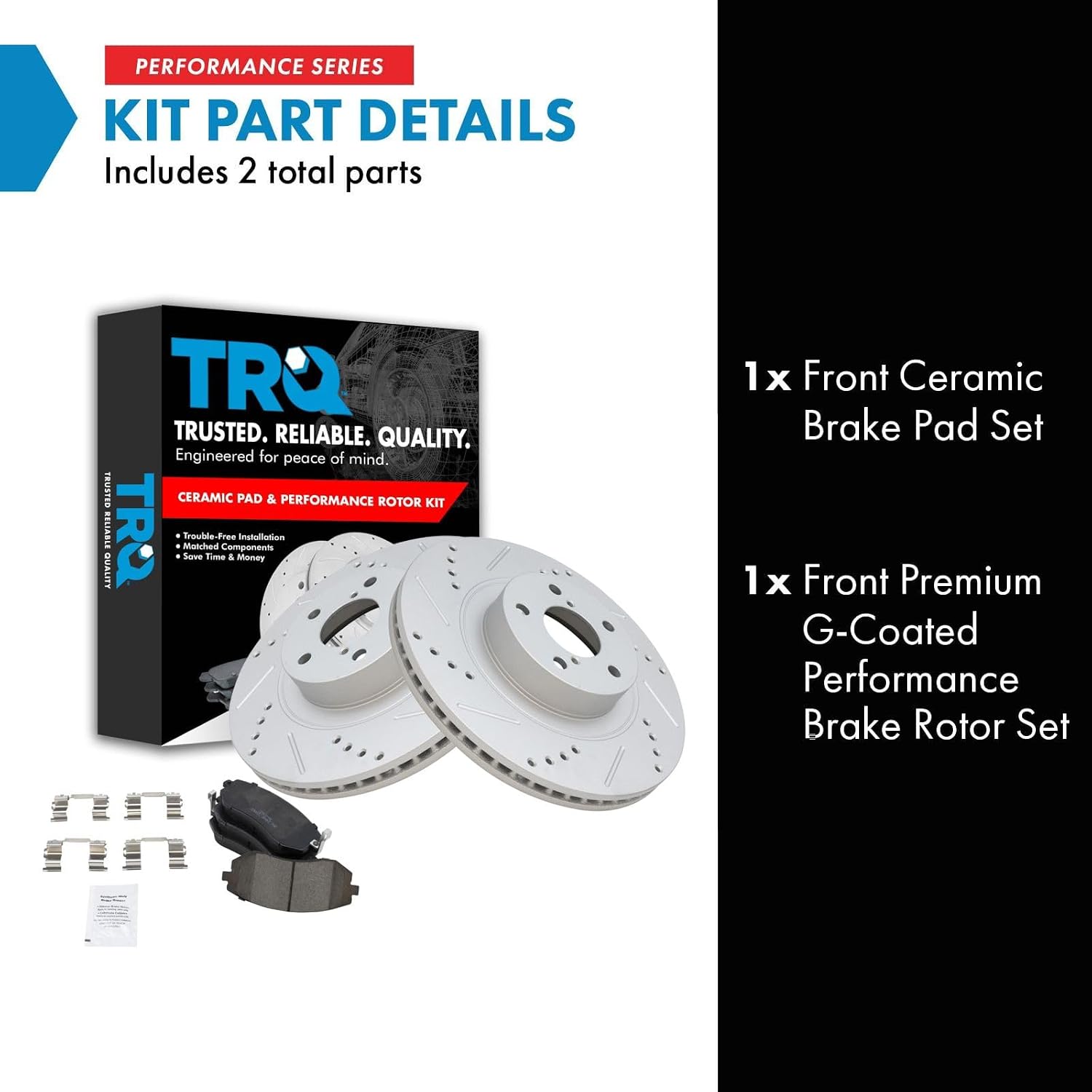 TRQ Performance Front Brake Pad and Rotor Set Ceramic Drilled Slotted Coated Vented Rotors Compatible with 2005-2006 Baja 2005-2012 Legacy Outback 2008-2010 Impreza 2009-2010 Forester