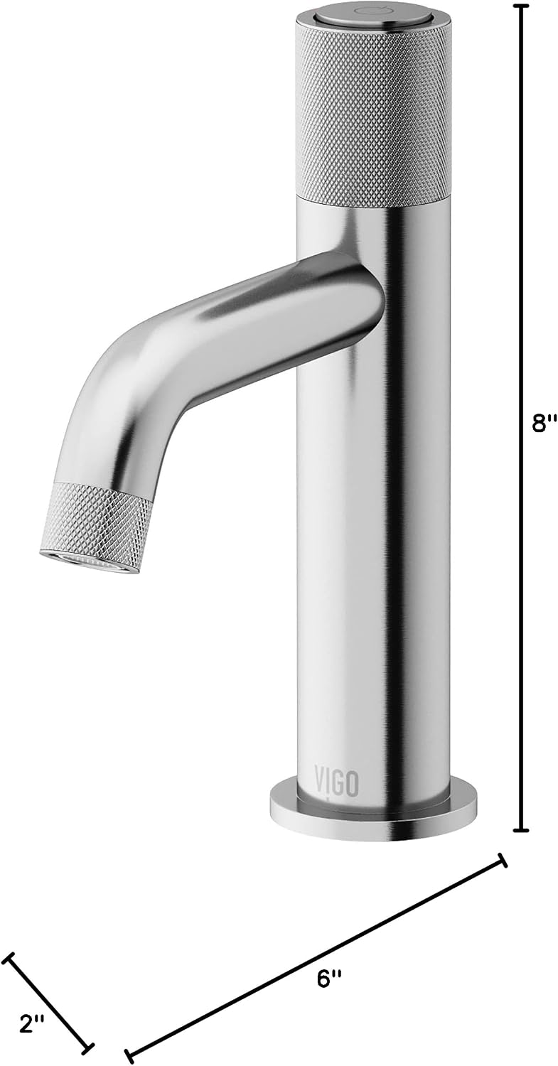 VIGO Apollo Single-Handle Single-Hole Mount Bathroom Sink Faucet, 8-Inch, Brushed Nickel, Modern Design, Solid Brass, 1.2 GPM WaterSense & Ceramic Disc Valve, Corrosion-Resistant