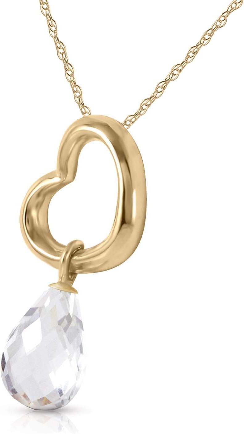 Galaxy Gold GG 14k Yellow, White, Rose Gold Open Heart with Genuine White Topaz Drop Pendant Necklace